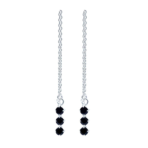 Black Onyx Cubic Zirconia Sterling Silver Threader Earrings