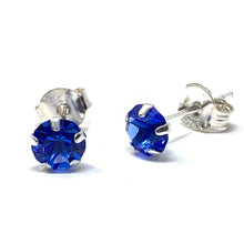 Blue Sapphire Cubic Zirconia Sterling Silver Stud Earrings - Fine Earrings