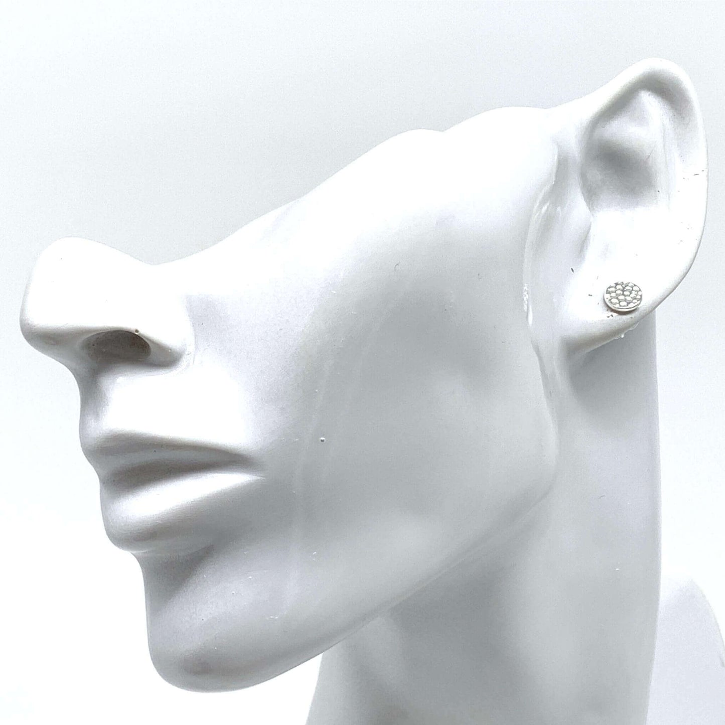 Circle Stud Earrings Silver With Hammered Texture