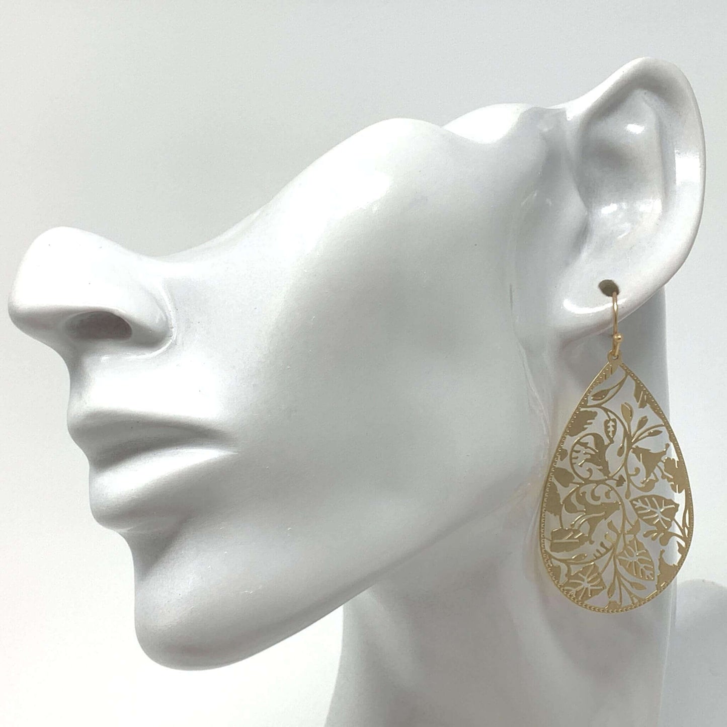Floral Leaf Teardrop Earrings In Matte Gold
