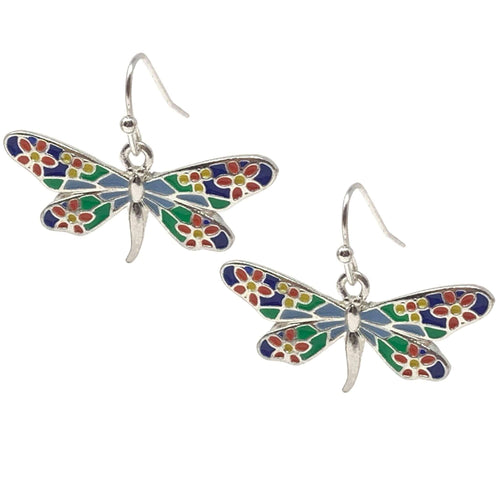 Colorful Flower Dragonfly Earrings