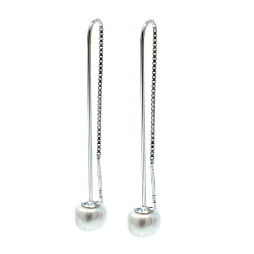 Freshwater Pearl Sterling Silver Threader Earrings - Pearl Earrings