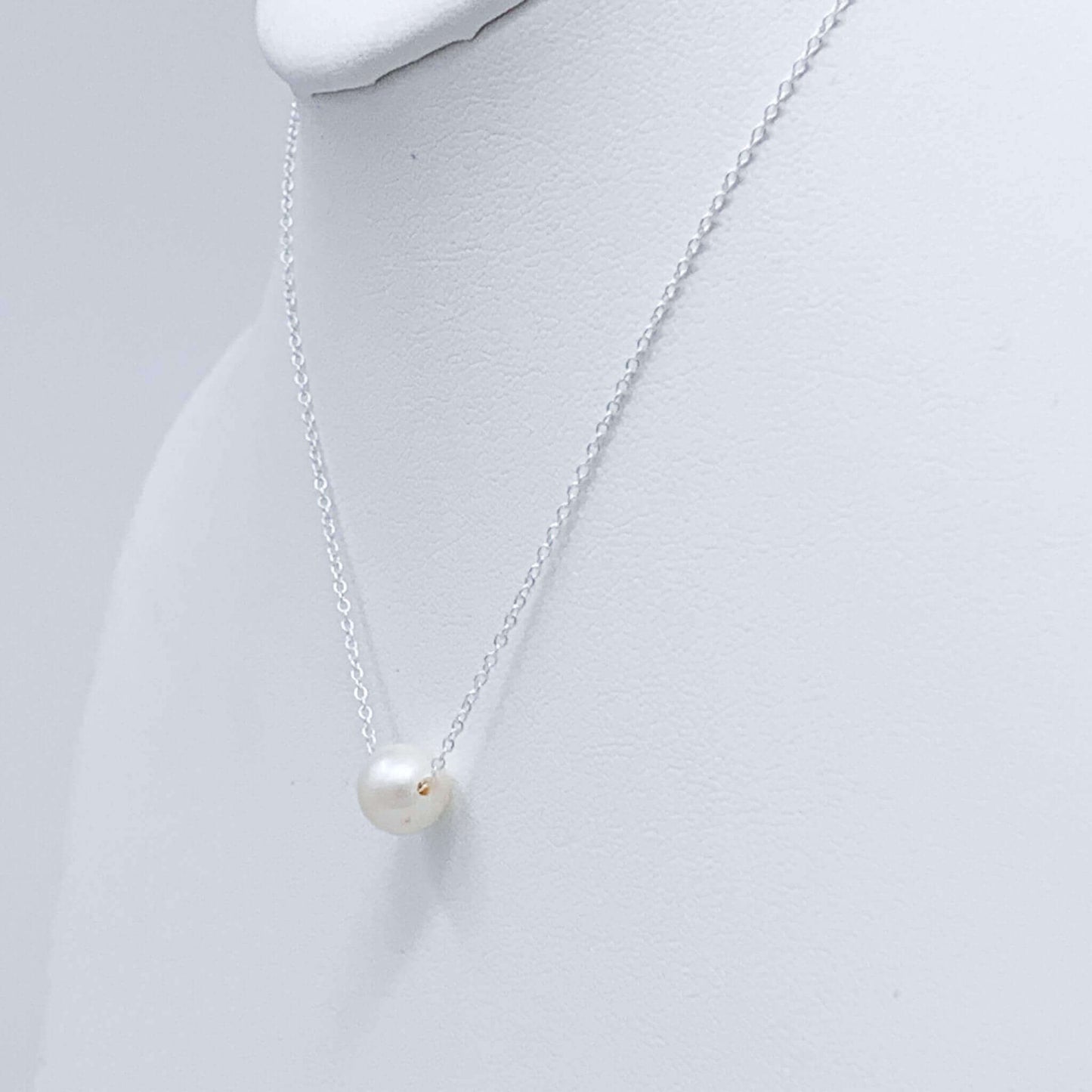 Floating freshwater pearl necklace, sterling silver, simple elegance