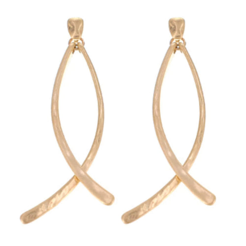 Worn Gold Hammered Double Curved Bar Earrings