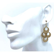 Worn Gold Hammered Open Disc Layered Chandelier Earrings - Costume Jewelry