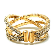 Gold Stretch Stackable Ring With Clear Rhinestones