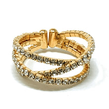 Gold Stretch Adjustable Ring With Clear Rhinestones