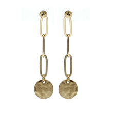 Gold Chain Link Earrings With Hammered Disc