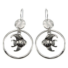 Hammered Silver Dangle Hoop Fish Earrings