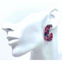Hot Pink And Blue Resin Hoop Earrings - Costume Jewelry
