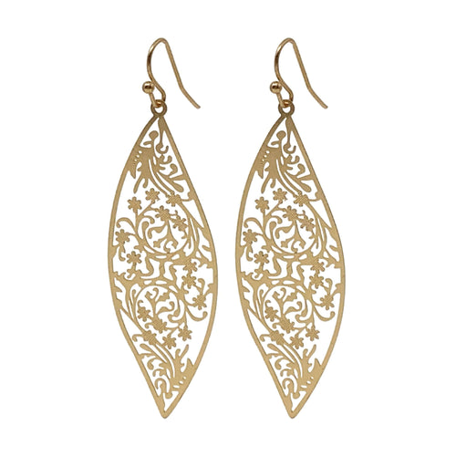 Gold Teardrop Earrings With Floral Accents