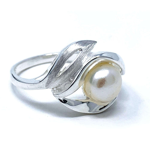 Matte Sterling Silver Freshwater Pearl Ring