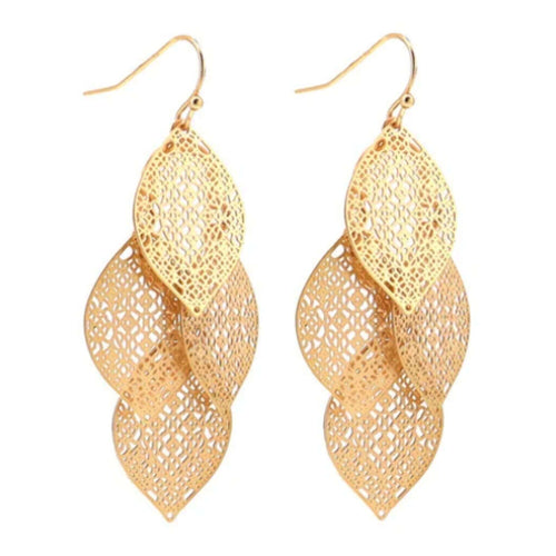 Multi-Layer Gold Filigree Leaf Chandelier Earrings - SeaSpray Jewelry