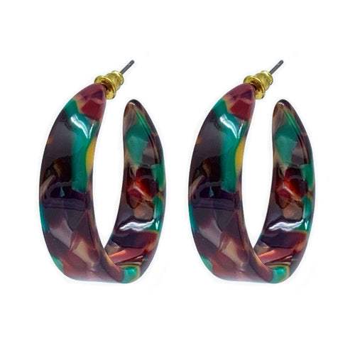 Red And Green Tortoise Shell Resin Earrings - Fashion Jewelry