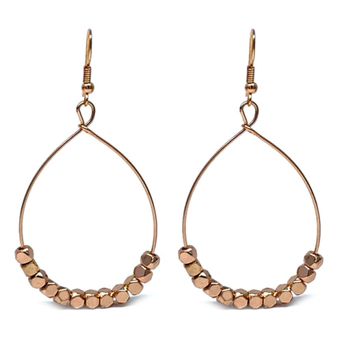 Rose Gold Beaded Hoop Earrings - Fashion Jewelry