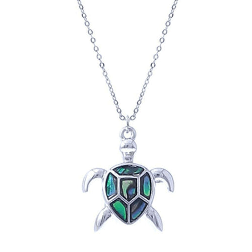 Silver Sea Turtle Necklace With Abalone Shell Inlay
