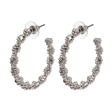 Simple silver twisted rope hoop earrings for women.