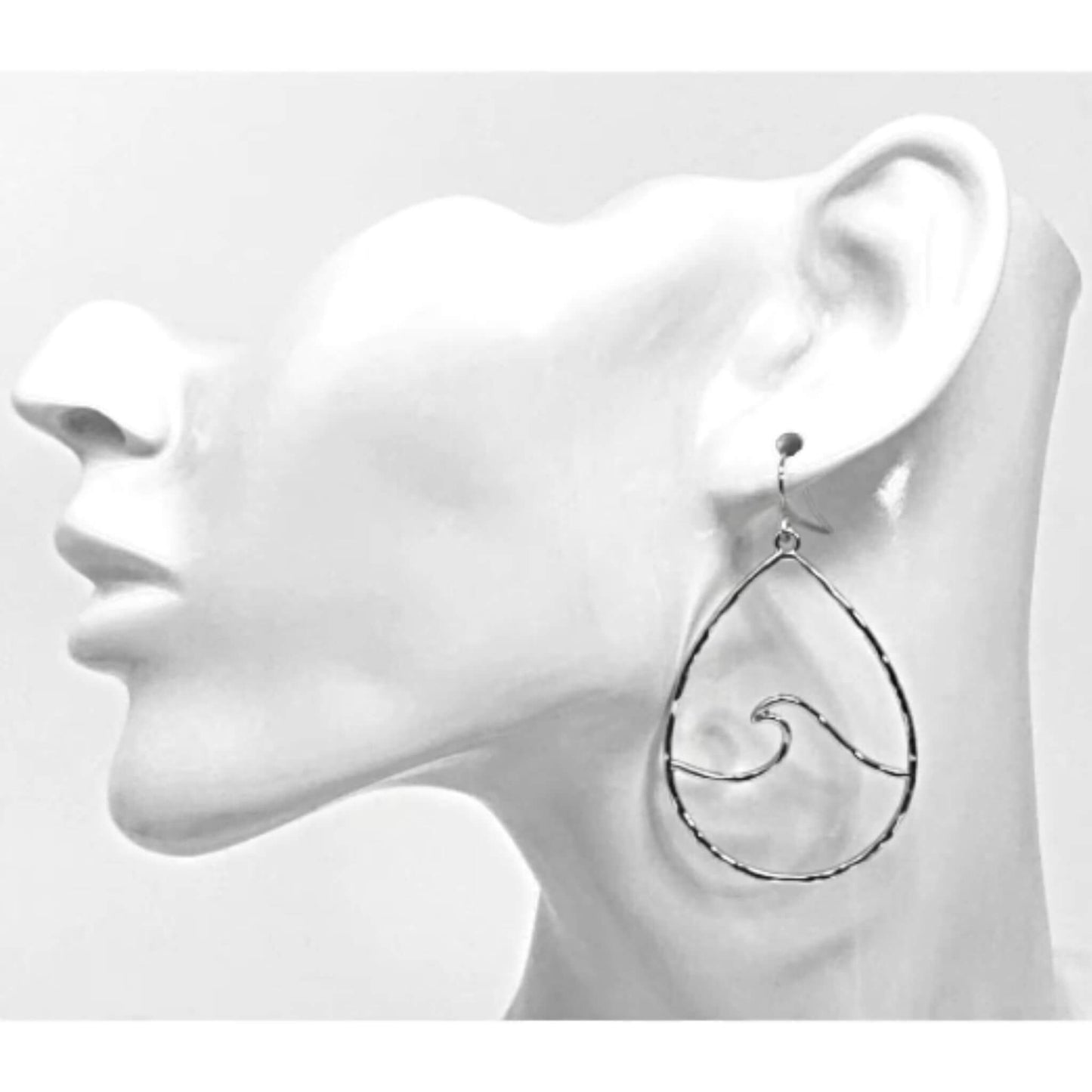 Silver Wave Hammered Teardrop Earrings