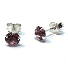 Sterling Silver Stud Cubic Zirconia Dark Purple Earrings