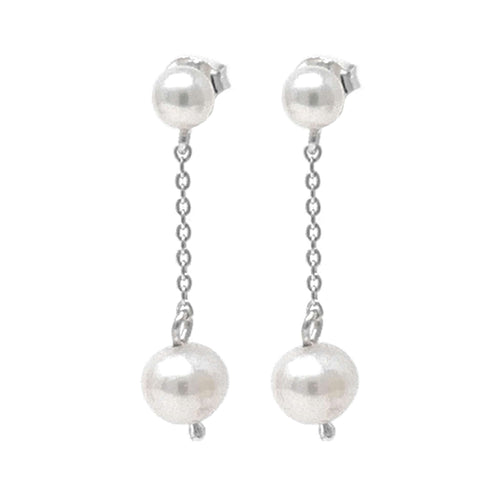 Sterling Silver Freshwater Pearl Chain Earrings