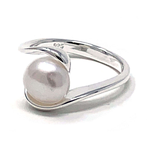 Sterling Silver Freshwater Pearl Twist Bypass Ring