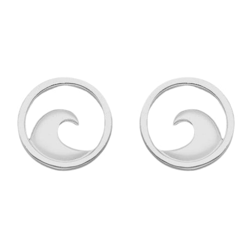 Stud Ocean Wave Earrings In Sterling Silver