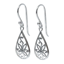 Teardrop Flower Dangle Earrings In Sterling Silver