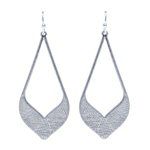 Textured Boho Silver Teardrop Earrings - Costume Fashion Jewelry