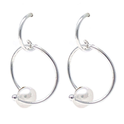 Twisted Sterling Silver Ball Freshwater Pearl Hoop Earrings