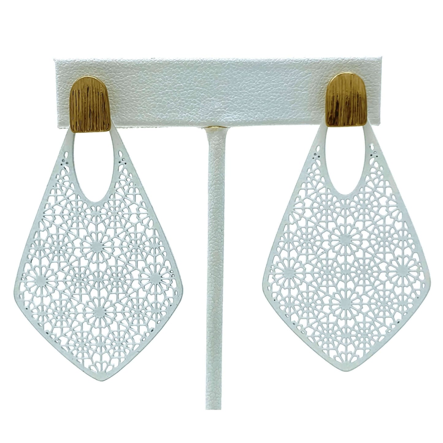 White Filigree Stud Drop Earrings - Costume Fashion Jewelry