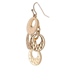 Worn Gold Hammered Open Disc Chandelier Earrings - Fashion Jewelry
