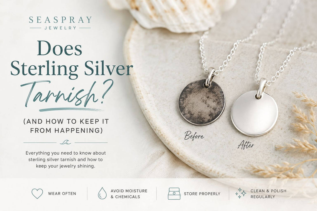 Tarnished sterling silver necklace before and after cleaning, showing how to keep sterling silver from tarnishing