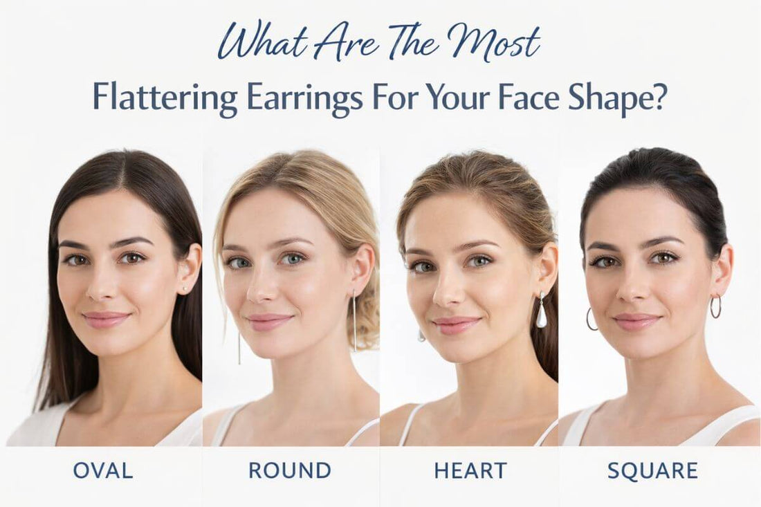 Most flattering earrings for your face shape including oval, round, heart and square face examples
