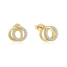 14K Gold Plated 925 Sterling Silver Hollow Double Circle Zircon Earrings
