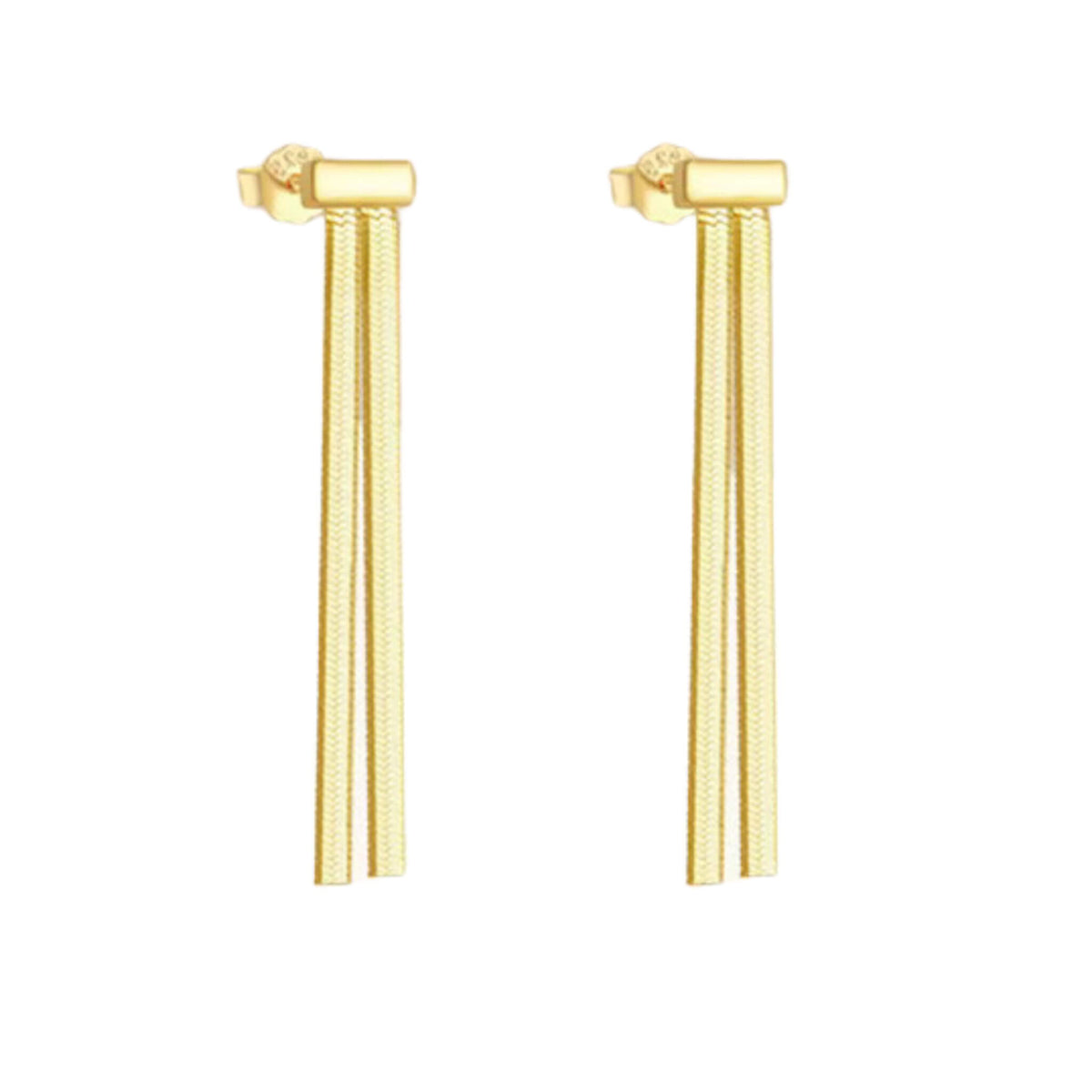 14K Gold Plated Herringbone Chain Tassel Earrings – Dainty Drop Dangle Earrings for Women – Hypoallergenic Luxury Jewelry