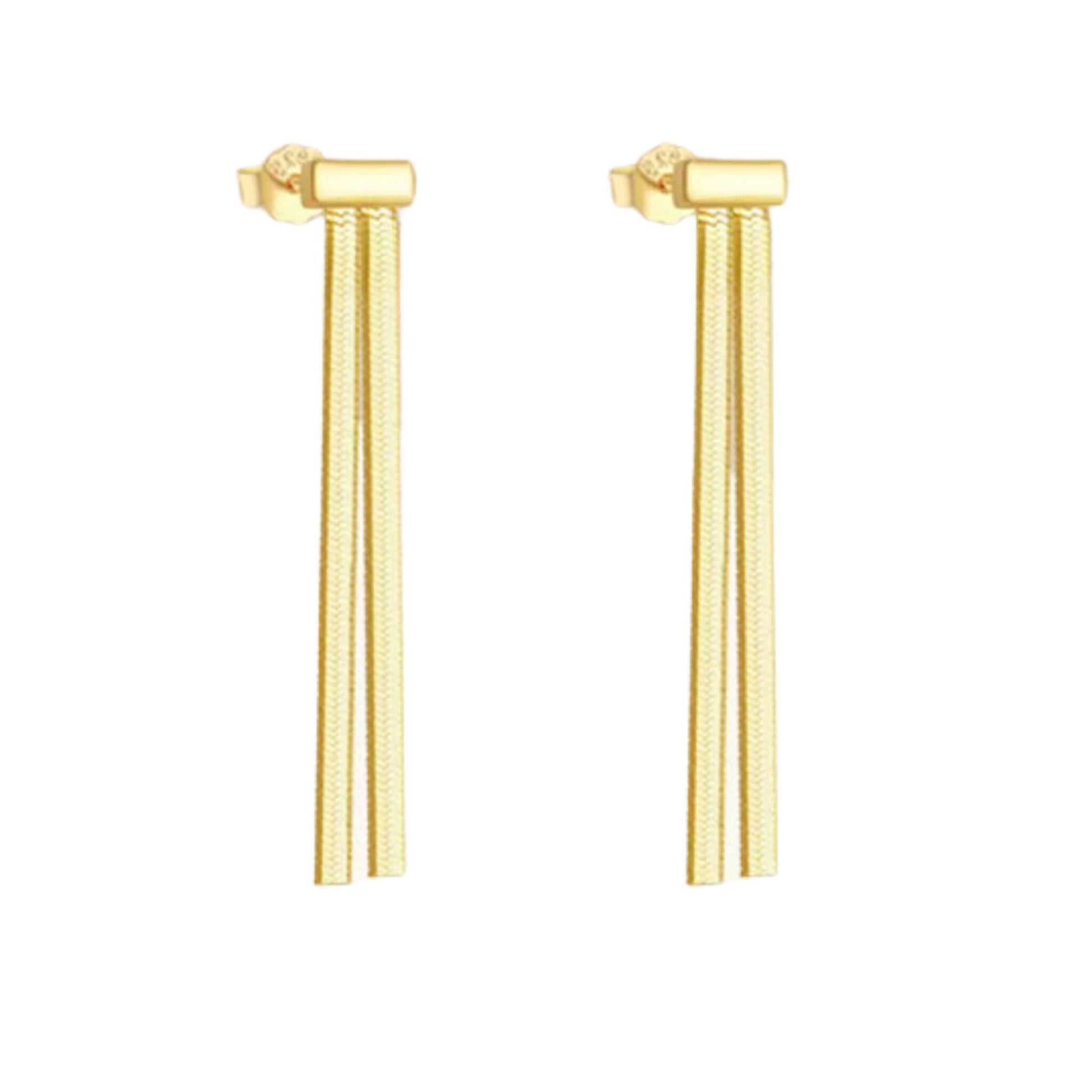 14K Gold Plated Herringbone Chain Tassel Earrings – Dainty Drop Dangle Earrings for Women – Hypoallergenic Luxury Jewelry