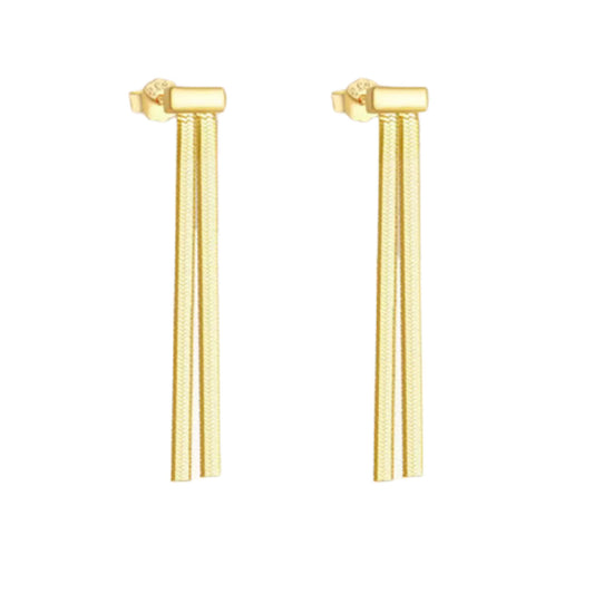 14K Gold Plated Herringbone Chain Tassel Earrings – Dainty Drop Dangle Earrings for Women – Hypoallergenic Luxury Jewelry