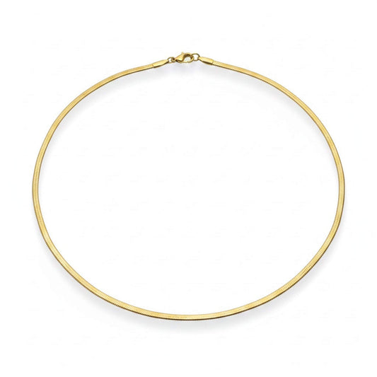 18K gold 3mm herringbone necklace on white background showing full 18-inch length and lobster clasp, tarnish-free stainless steel chain