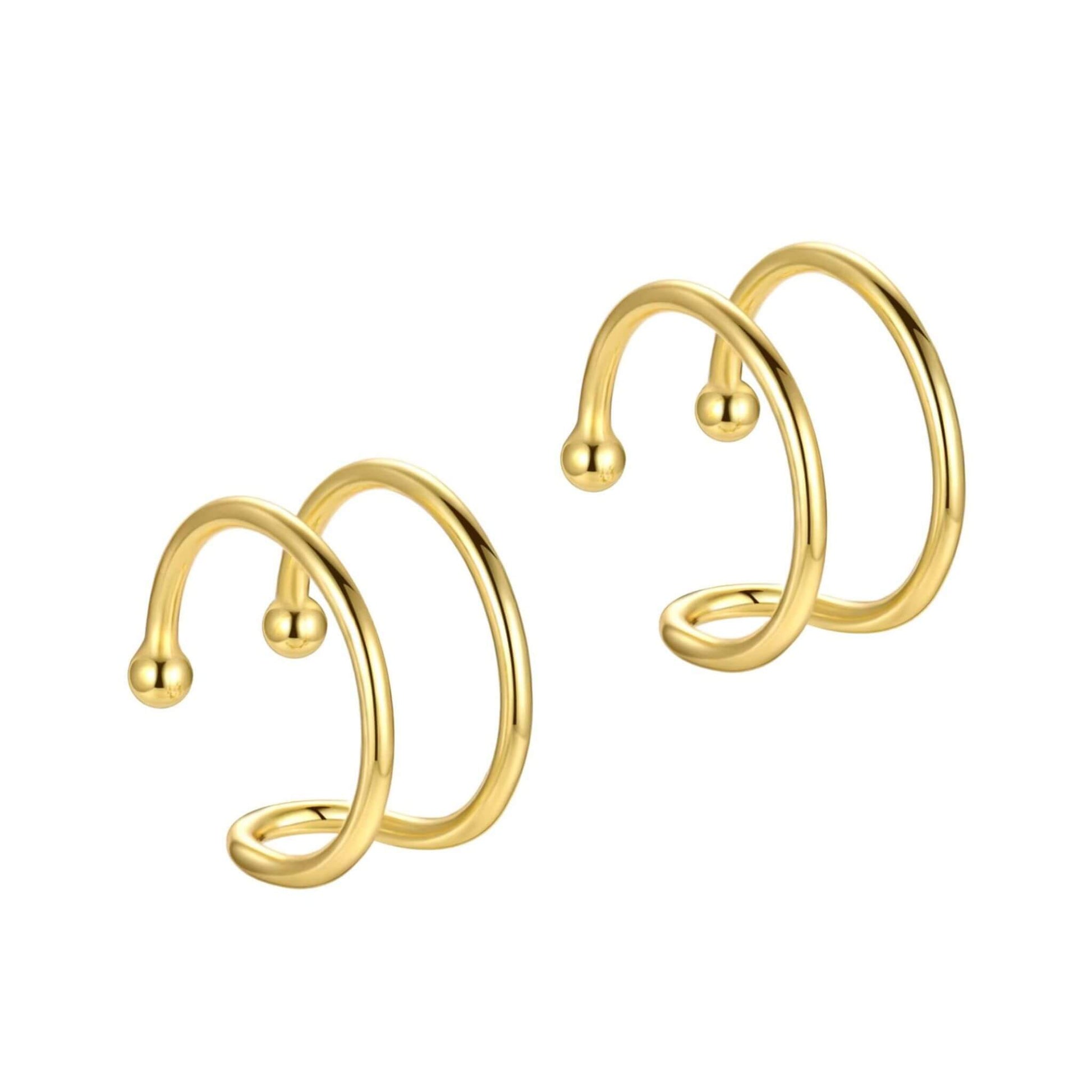 18K gold plated double loop ear cuff for women – non-pierced minimalist earring