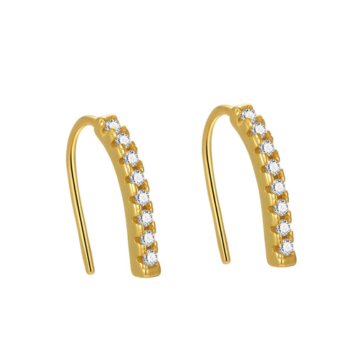 18K Gold Plated Linear Zirconia Earrings - Contemporary Geometric Dangle Earrings with CZ Stones