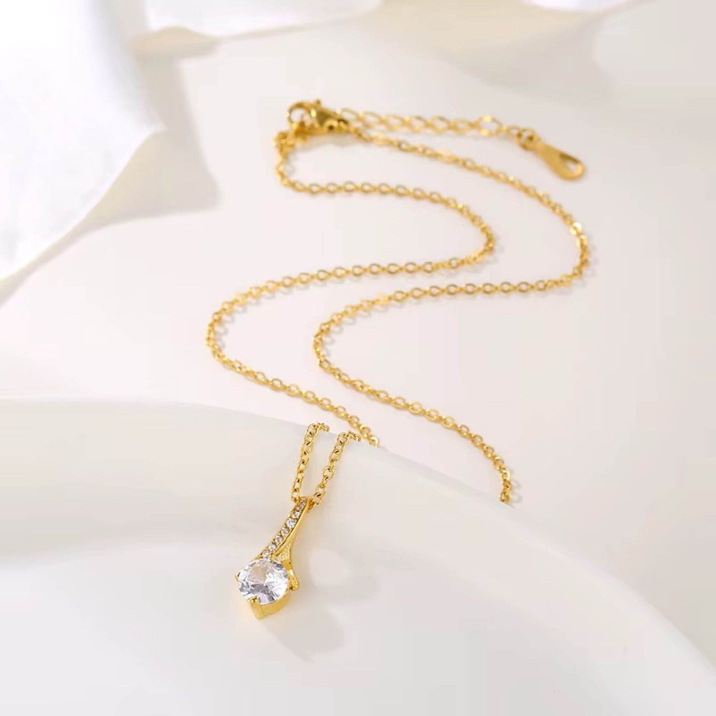 Luxury gift-ready packaging for 18K gold plated cubic zirconia necklace - perfect present for birthdays or anniversaries.