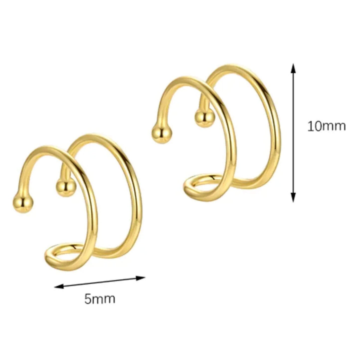 18K gold plated ear cuff for unpierced ears – double loop fashion earring