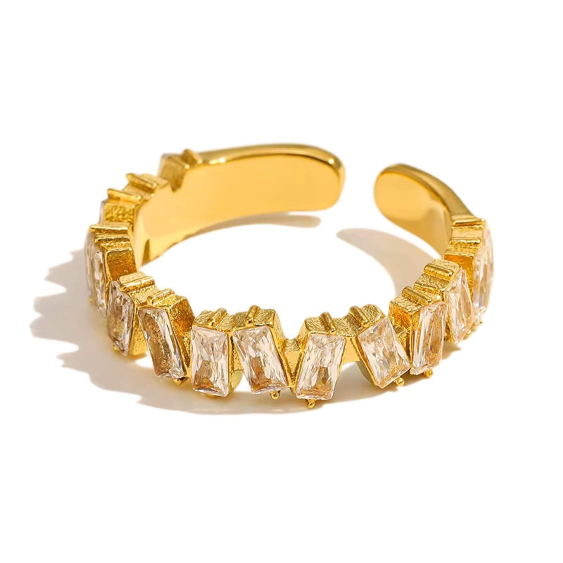 18K gold plated 5A cubic zirconia open ring for women – hypoallergenic and tarnish-proof adjustable stackable ring