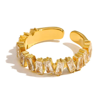 18K gold plated 5A cubic zirconia open ring for women – hypoallergenic and tarnish-proof adjustable stackable ring