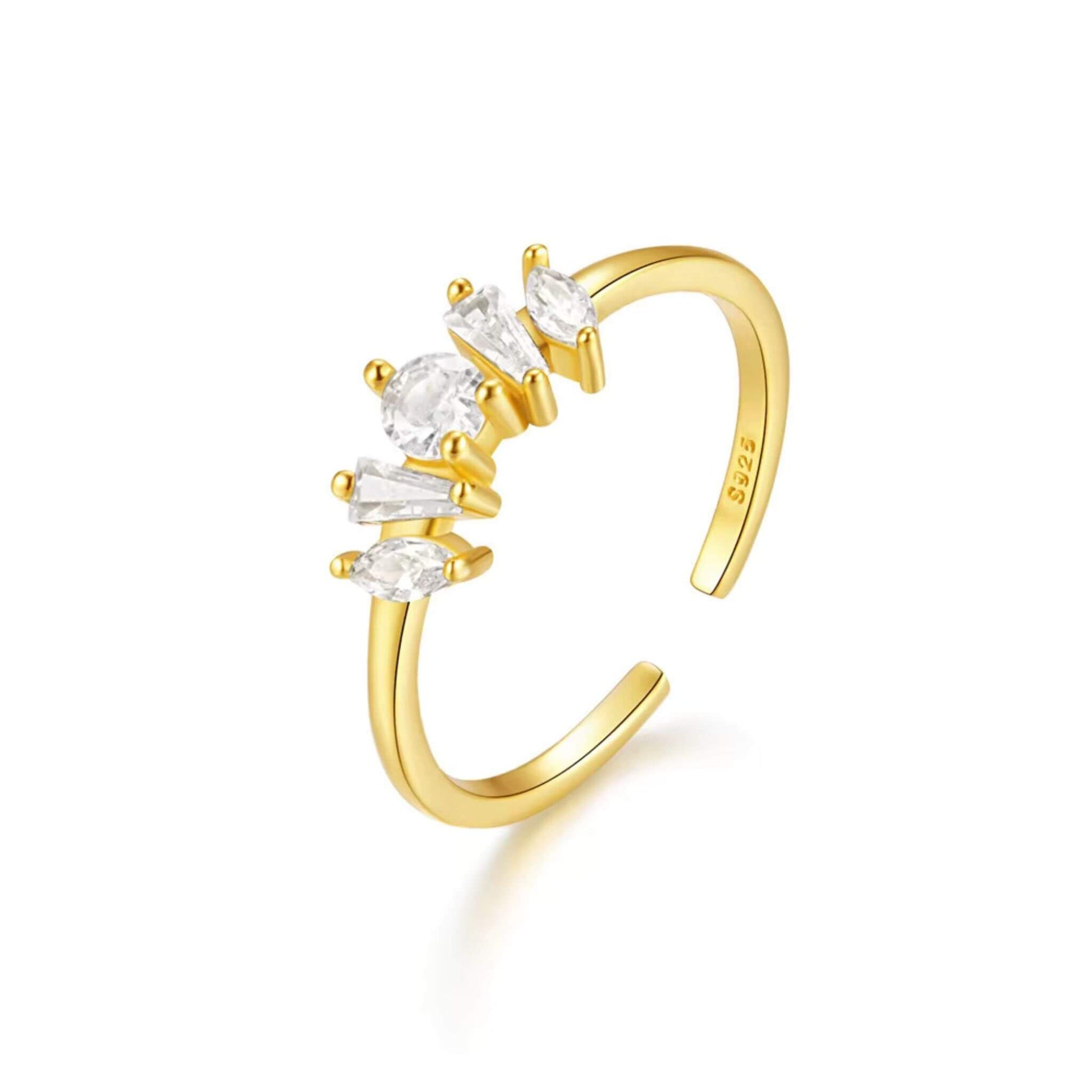 18K Gold Plated Crown Zircon Ring for Women – Minimalist Elegant Cubic Zirconia Ring in Luxury Yellow Gold