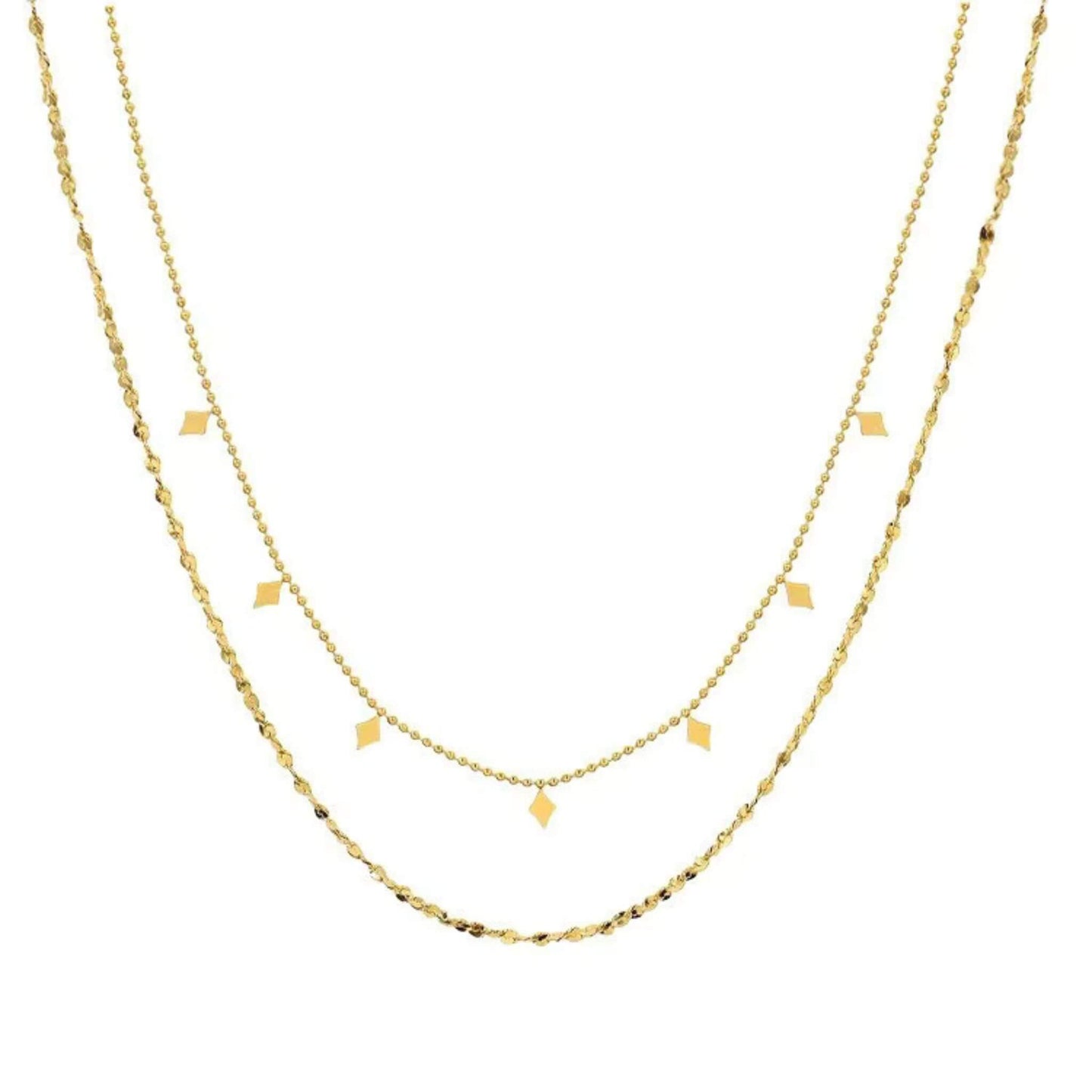 18K gold plated geometric diamond double layered necklace for women - hypoallergenic & tarnish-resistant