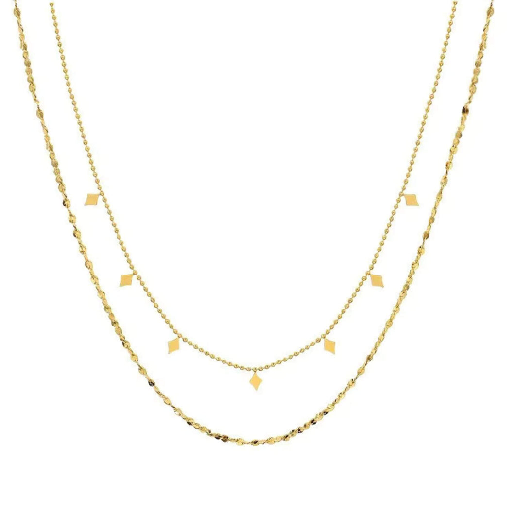 18K gold plated geometric diamond double layered necklace for women - hypoallergenic & tarnish-resistant