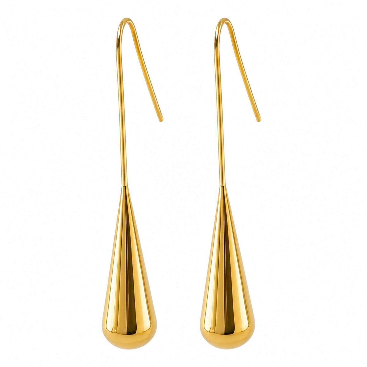 18K gold plated gold dangle earrings crafted from hypoallergenic stainless steel featuring polished teardrop drop earrings for women.