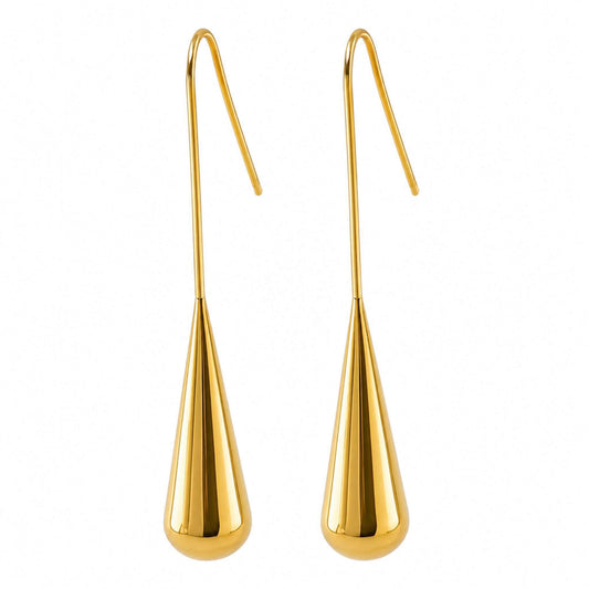18K gold plated gold dangle earrings crafted from hypoallergenic stainless steel featuring polished teardrop drop earrings for women.