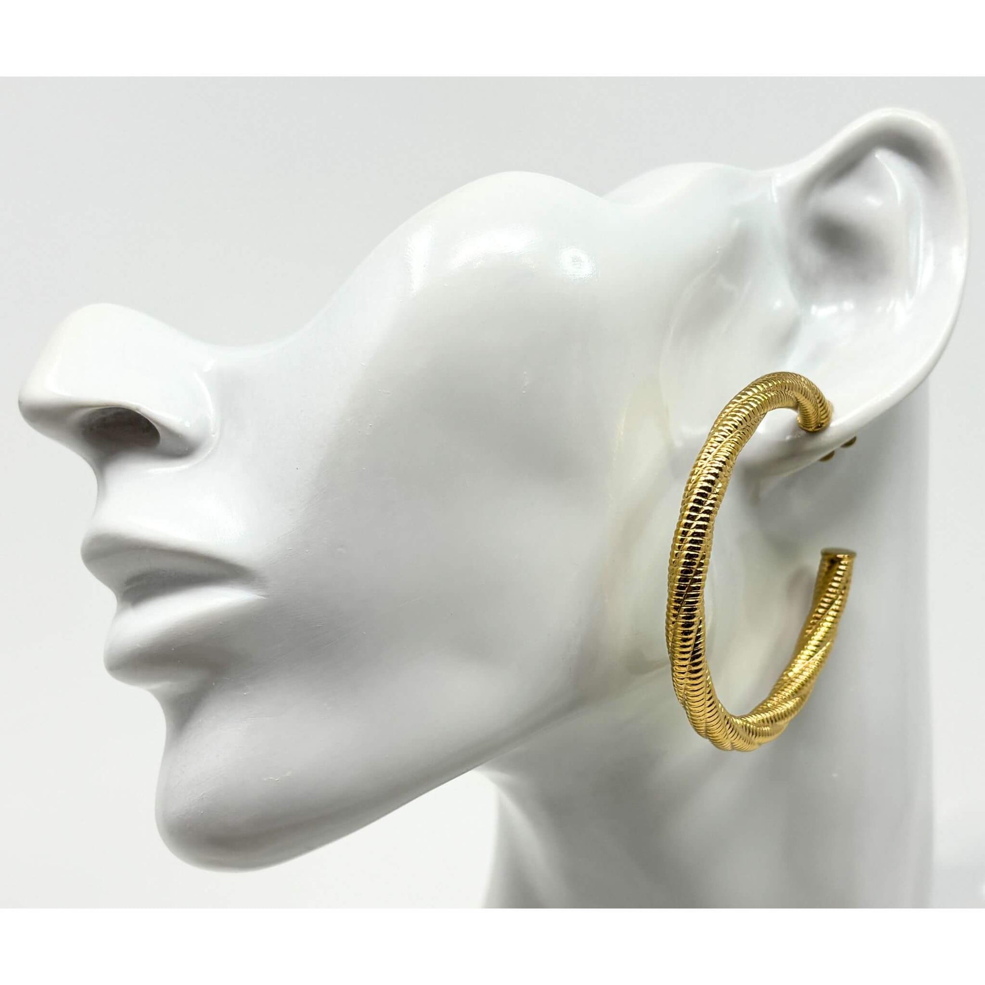 CC Shaped Twist Stripe Stud Earrings – 18K Gold Plated Hypoallergenic Jewelry for Women